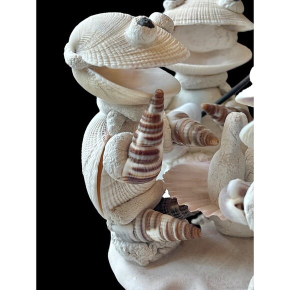 Handcrafted Shell Turtle Musician Figurines Under Palm Tree 4" T Vintage - Picture 5 of 14